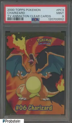 2000 Topps Pokemon TV Animation Clear Cards #PC3 Charizard PSA 9 MINT - Image 1