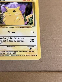 Pokemon Pikachu Yellow Cheeks Base Set 1999 Card #58/102 Vintage NM Condition - Image 3