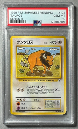 1998 Pokemon Japanese Vending Series III 3 #128 Tauros PSA 10 Graded Card - Image 1