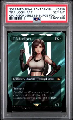 2025 MTG FINAL FANTASY CHARACTER BORDERLESS-SURGE FOIL TIFA LOCKHART PSA 10 - Image 1