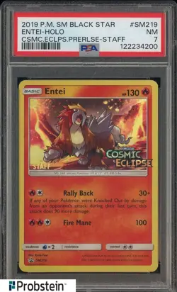 2018 Pokemon SM Black Star Promo Staff #SM219 Entei Holo PSA 7 NM - Image 1