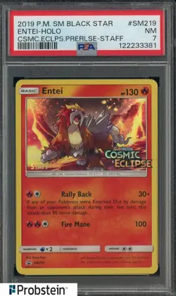 2018 Pokemon SM Black Star Promo Staff #SM219 Entei Holo PSA 7 NM - Image 1