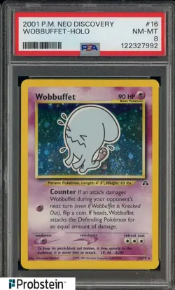 2001 Pokemon Neo Discovery #16 Wobbuffet Holo PSA 8 NM-MT - Image 1