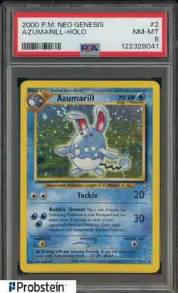 2000 Pokemon Neo Genesis #2 Azumarill Holo PSA 8 NM-MT - Image 1