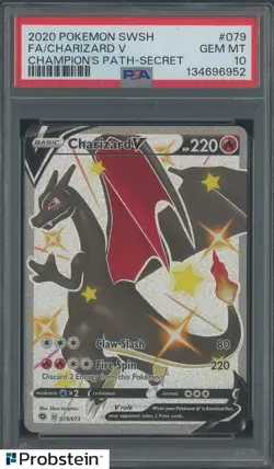 2020 Pokemon SWSH Champion's Path Secret #079 Charizard V PSA 10 GEM MINT - Image 1