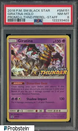 2018 Pokemon SM Black Star Promo BSP Staff SM151 Giratina Holo Staff PSA 8 NM-MT - Image 1