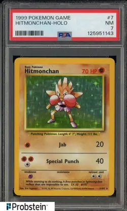 1999 Pokemon Game 7 Hitmonchan Holo PSA 7 NM - Image 1