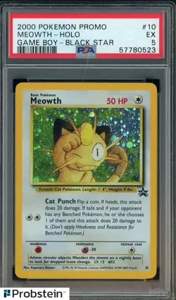 2000 Pokemon Promo Game Boy Black Star #10 Meowth - Holo PSA 5 EX - Image 1