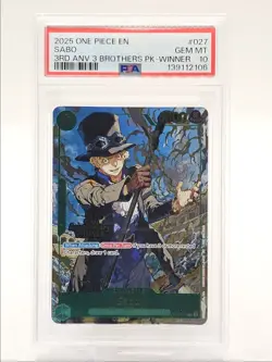 SABO 2025 ONE PIECE 3RD ANNIVERSARY 3 BROTHERS WINNER OP09-027 PSA 10 Q6095 - Image 1