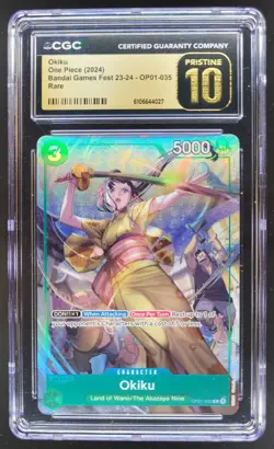 2024 ONE PIECE CCG OKIKU BANDAI GAMES FEST RARE OP01-035 CGC 10 PRISTINE D RC7 - Image 1