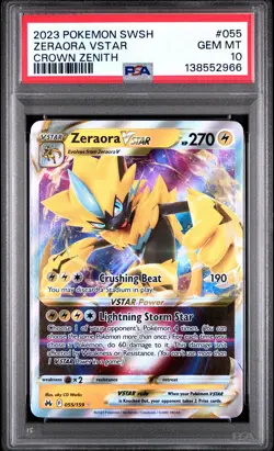 2023 POKEMON SWORD & SHIELD CROWN ZENITH #055 ZERAORA VSTAR PSA 10 - Image 1