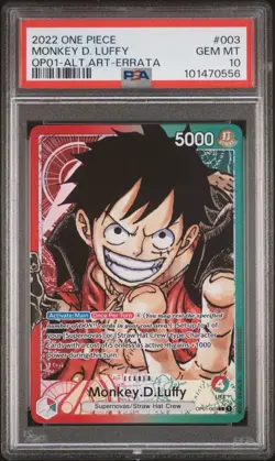 One Piece OP01-003 Monkey D Luffy Errata Alternate Art Leader PSA 10 - Image 1