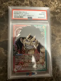 Monkey D Luffy PSA 10 OP01-003 Errata Alternate Art Leader Manga One Piece Card - Image 1