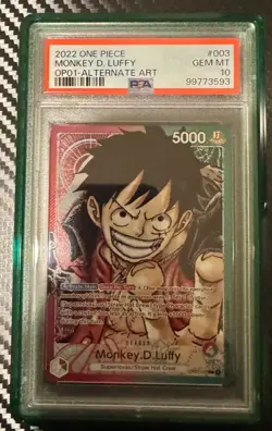 One Piece Monkey D Luffy Pre-Errata OP01-003 Alternate Art Leader PSA 10 - Image 1