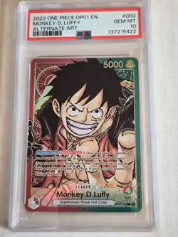 One Piece OP01-003 Monkey D Luffy Pre-Errata Alternate Art Leader PSA 10 - Image 1