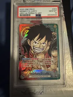 One Piece OP01-003 Monkey D Luffy Pre-Errata Alternate Art Leader PSA 10 - Image 1