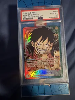 One Piece OP01-003 Monkey D Luffy Pre-Errata Alternate Art Leader PSA 10 - Image 3