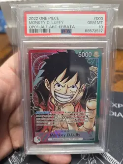 One Piece Monkey D Luffy OP01-003 AAL Alternative Art Leader Errata PSA 10 - Image 1