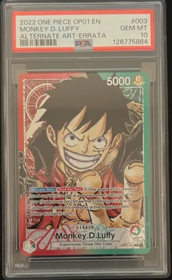 One Piece OP01-003 Monkey D Luffy - Errata - Alternate Art Leader PSA 10 - Image 1