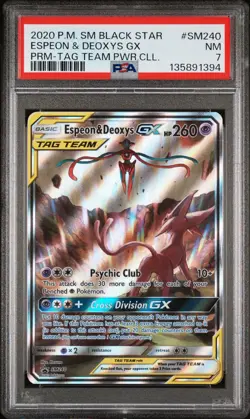 Pokemon TCG Espeon & Deoxys GX SM240 Black Star Promo Holo PSA 7 - Image 1