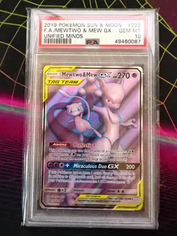 2019 POKEMON SUN & MOON UNIFIED MINDS #222 FULL ART/MEWTWO & MEW GX PSA 10 - Image 1