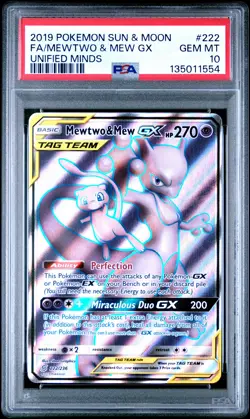 2019 POKEMON SUN & MOON UNIFIED MINDS #222 FULL ART/MEWTWO & MEW GX PSA 10 - Image 1