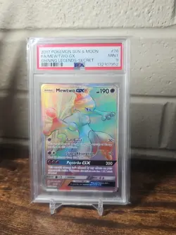 Pokemon Mewtwo GX TCG Secret Rainbow Rare Card Shining Legends 76/73 PSA 9 - Image 1