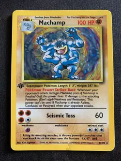 Pokemon MACHAMP 1st First Edition Base Set 8/102 Rare Holographic Card Holo - Image 1