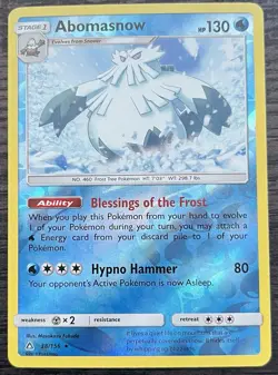 Abomasnow 38/156 Sun Moon Pokemon TCG Ultra Prism Reverse Holo MINT NM - Image 1