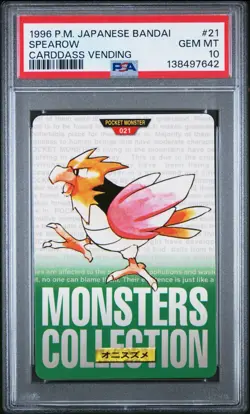 Spearow Pokemon 1996 Bandai Carddass Vending Red Japanese #21 PSA 10 GREEN - Image 1