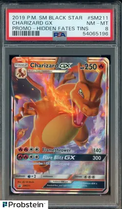 2019 Pokemon SM Black Star Promo Hidden Fates Tins #Sm211 Charizard Gx PSA 8 - Image 1