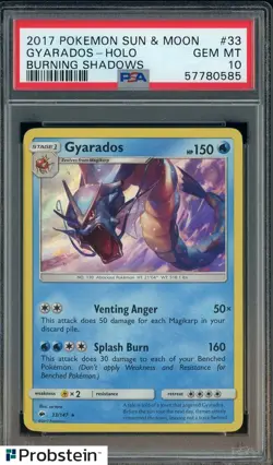2017 Pokemon Sun & Moon Burning Shadows #33 Gyarados - Holo PSA 10 GEM MINT - Image 1