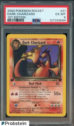 2000 Pokemon Rocket 1st Edition #21 Dark Charizard PSA 6 EX-MT - Image 1