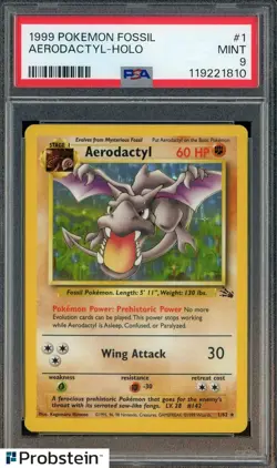 1999 Pokemon Fossil #1 Aerodactyl - Holo PSA 9 MINT - Image 1