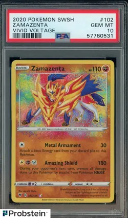 2020 Pokemon SWSH Vivid Voltage #102 Zamazenta PSA 10 GEM MINT - Image 1