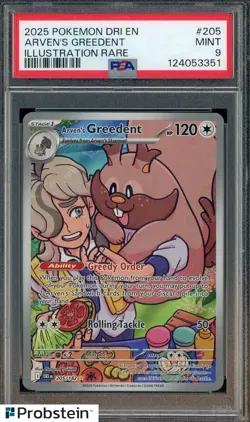 2025 Pokemon Dri En Illustration Rare #205 Arven's Greedent PSA 9 MINT - Image 1