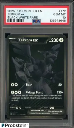 2025 POKEMON BLK EN BLACK BOLT BLACK WHITE RARE #172 ZEKROM EX PSA 10 GEM MINT - Image 1