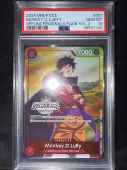 MONKEY D LUFFY P-001 OFFLINE REGIONALS PSA 10 GEM MINT, 2024 ONE PIECE CARD GAME - Image 1