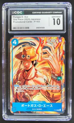 2025 ONE PIECE CCG JAPANESE PORTGAS D. ACE PROMO P-103 CGC 10 C RC7 - Image 1