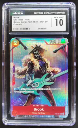 2024 ONE PIECE CCG BROOK BANDAI GAMES FESTR ST01-011 CGC 10 D RC7 - Image 1