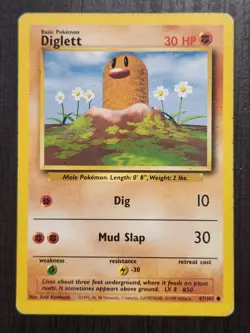 Diglett Base Set Pokemon Card Fighting Symbol Turned Error HP/DM 47/102 - Image 1
