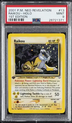2001 POKEMON NEO REVELATION 1ST ED #13 RAIKOU-HOLO PSA 9 - Image 1