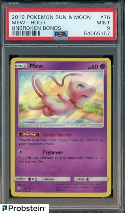 2019 Pokemon Sun & Moon Unbroken Bonds #76 Mew - Holo PSA 9 MINT - Image 1