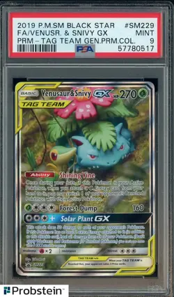 2019 Pokemon SM Black Star Promo Tag Team Gen. FA Venusaur & Snivy Gx PSA 9 - Image 1