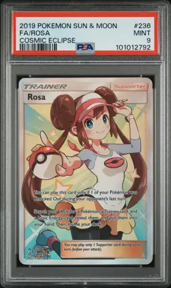 2019 POKEMON SUN & MOON COSMIC ECLIPSE #236 FULL ART/ROSA PSA 9 - Image 1