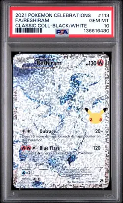 2021 Pokemon Celebrations Classic Collection Reshiram #113 PSA 10 GEM 6480 - Image 1