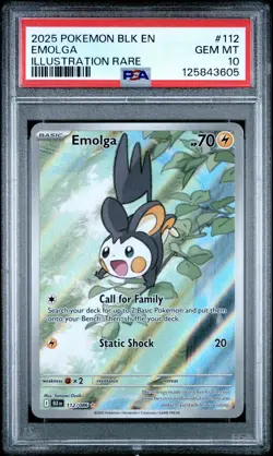2025 POKEMON BLK EN-BLACK BOLT ILLUSTRATION RARE #112 EMOLGA PSA 10 - Image 1