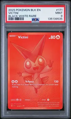 2025 POKEMON BLK EN-BLACK BOLT BLACK WHITE RARE #171 VICTINI PSA 9 - Image 1