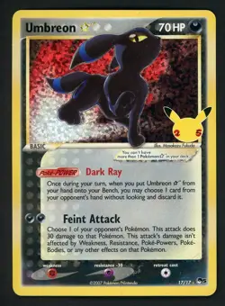 Gold Star Umbreon 17/17 Celebrations Classic Collection Pokemon 25th - Image 1