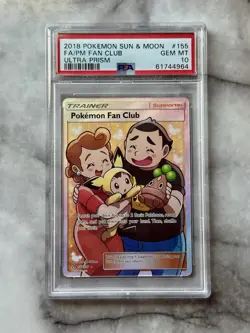 2018 SUN & MOON ULTRA PRISM 155 FULL ART POKEMON FAN CLUB PSA 10 Pikachu Bonsly - Image 1
